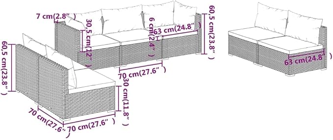 7 Piece Garden Lounge Set Black PE Rattan Modular Sectional Outdoor Furniture - Image 7