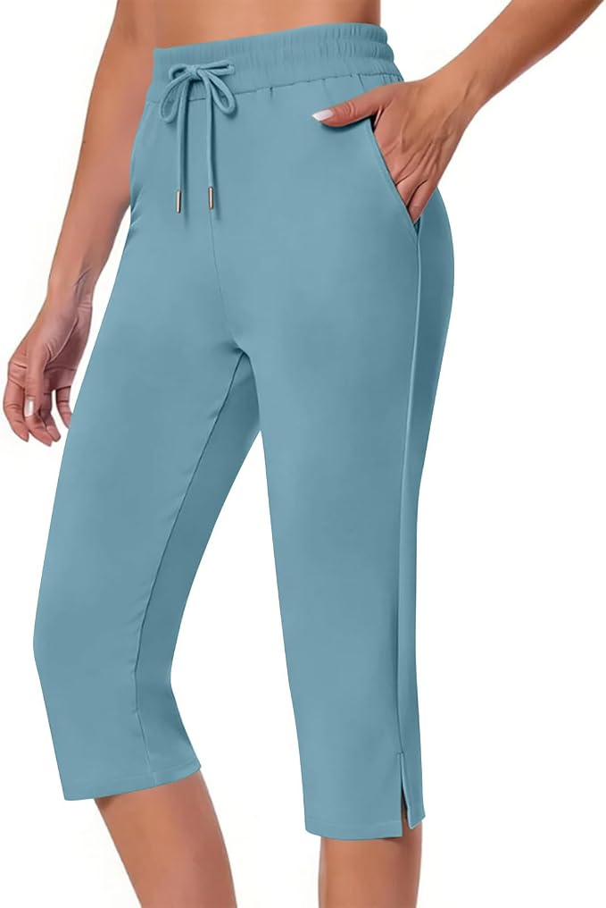 Capri Yoga Pants for Women Drawstring Elastic Waisted Trousers Summer Jogger by Unknown