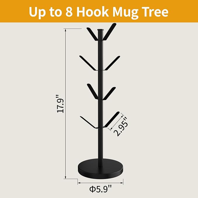 Stainless Steel Mug Holder Tree, Updated Thick Coffee Cup Holder Base, Coffee - Image 6