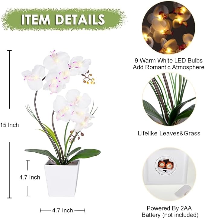 HOMESEASONS Orchid Lamp-LED Lighted Orchid Arrangements, Pre Lit Artificial - Image 5