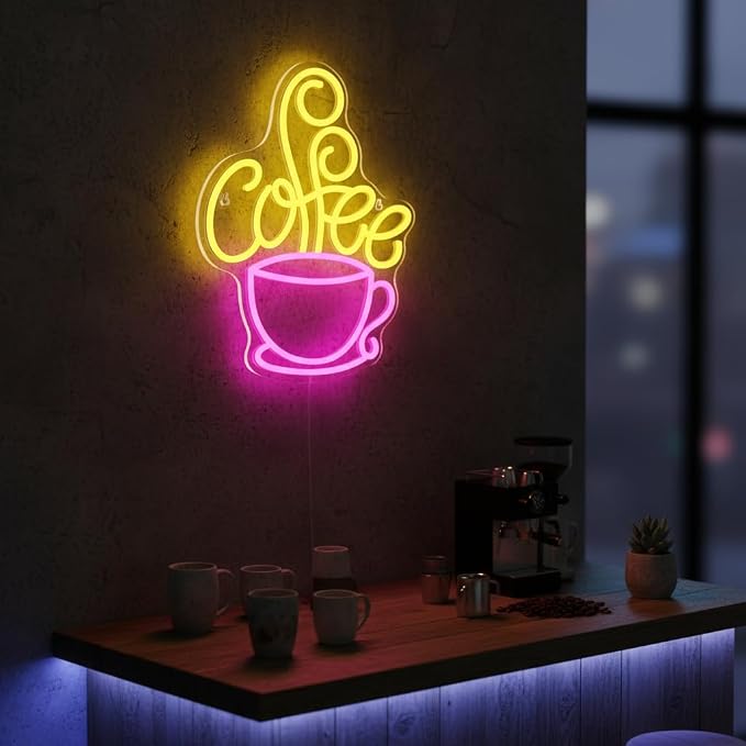 Coffee Neon Sign for Coffee Bar Decor, Dimmable Pink&Yellow Neon Lights for - Image 4