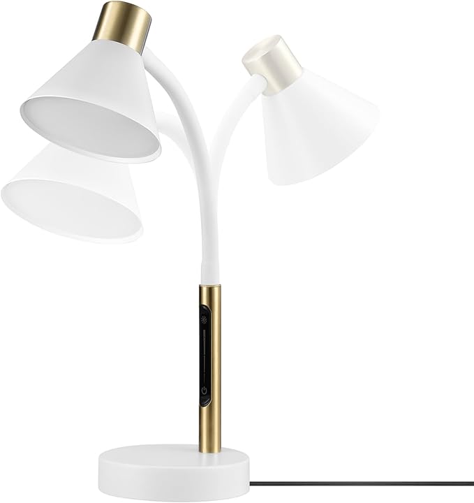 Globe Electric 62000035 15" LED Integrated Desk Lamp, Matte White, Brass Accent - Image 6