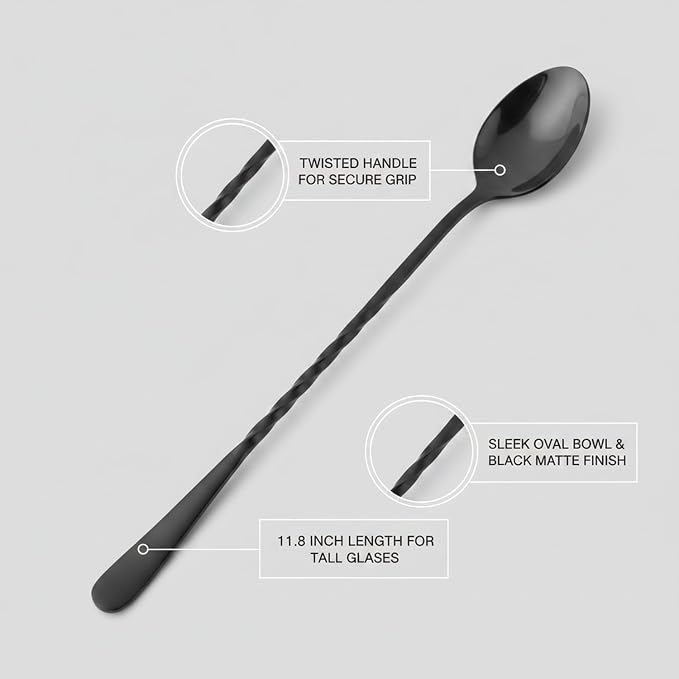 Multipurpose Black Stainless Steel Bar Spoon, 11.8 Inch Long Handle Mixing Tool - Image 6
