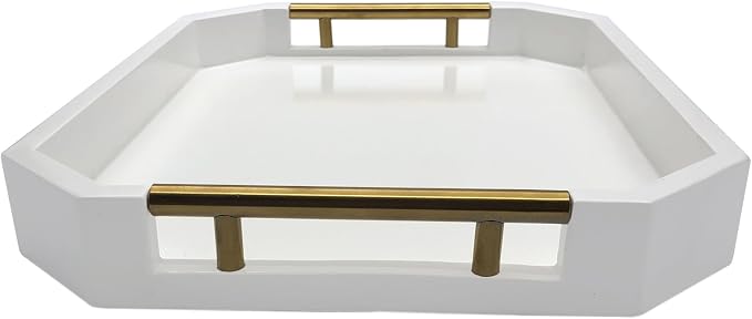 Serving Tray with Polished Metal Handles, Hexagon Coffee Table Tray, Modern - Image 4