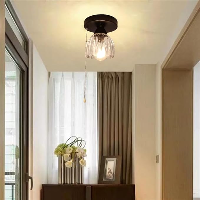 Beuhouz Industrial Pull Cord Close to Ceiling Light, Modern Semi Flush Mount - Image 5