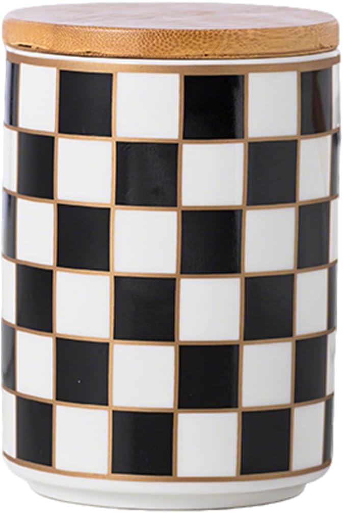 Kitchen Countertop Ceramic Checkered Canisters, Airtight Kitchen Canisters by XYQXYQ