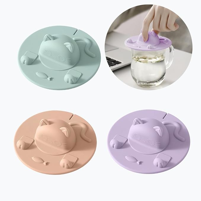 Cute Cat Silicone Cup Covers & Tea Bag Holder, Food Grade Silicone Hot Beverage by Rowcay