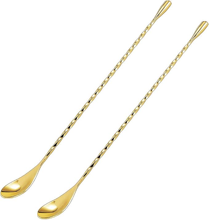 12 Inches Mixing Spoon Stainless Steel, 2 Pack Spiral Pattern Bar Spoon by DIFENLUN