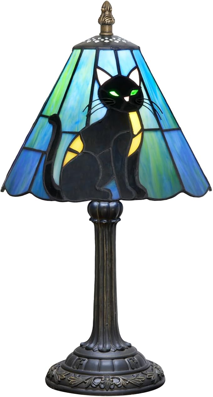Tiffany Lamp Stained Glass Table Lamp 8X8X14 Inches Black Cat Style Living Room by KIPHEPI