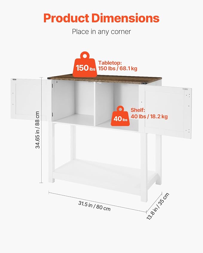 VEVOR Buffet Cabinet, 31.5 Inch Sideboard, Storage Cabinet - Image 3