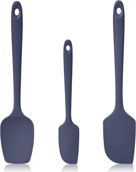 600ºF Heat Resistant Spatulas, High Heat Food Safe Semless Kitchen Silicone Scraper Set for Cooking Baking Mixing Scraping Stirring Nonstick Cookware Pan Bowl (3Pcs,Midniaht Blue)