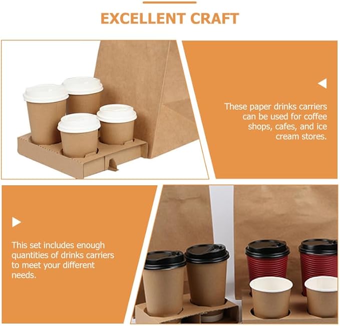 OUNONA Corrugated 2-Cup Drink Carrier Tray 50-Pack Sturdy Fixed Base Paper Cup - Image 7