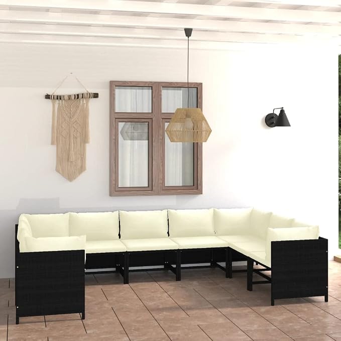 9 Piece Patio Lounge Set with Cushions, Modular Poly Rattan Outdoor Sectional - Image 2