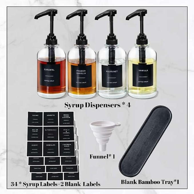 Coffee Syrup Dispenser for Coffee Bar, Glass Syrup Bottle - Image 2
