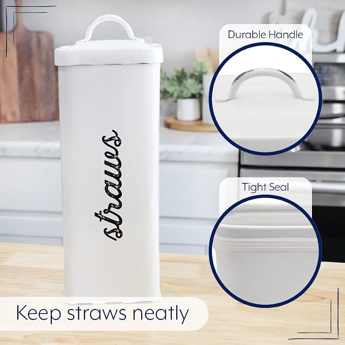 AuldHome Design Farmhouse Enamelware Straw Holder; Rustic Metal Straw Storage - Image 2