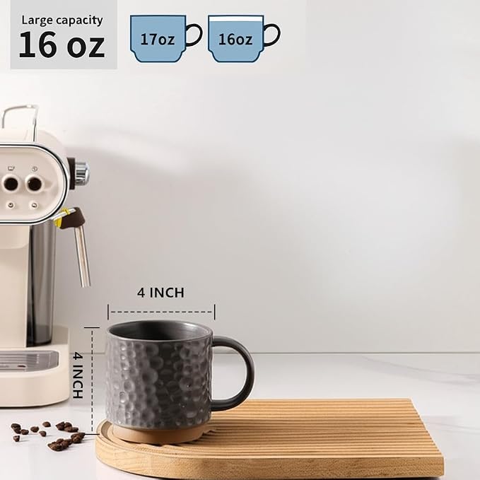 Nihow 16OZ Stackable Coffee Mug Set, Large Ceramic Coffee Mug Set of 4 - Image 2