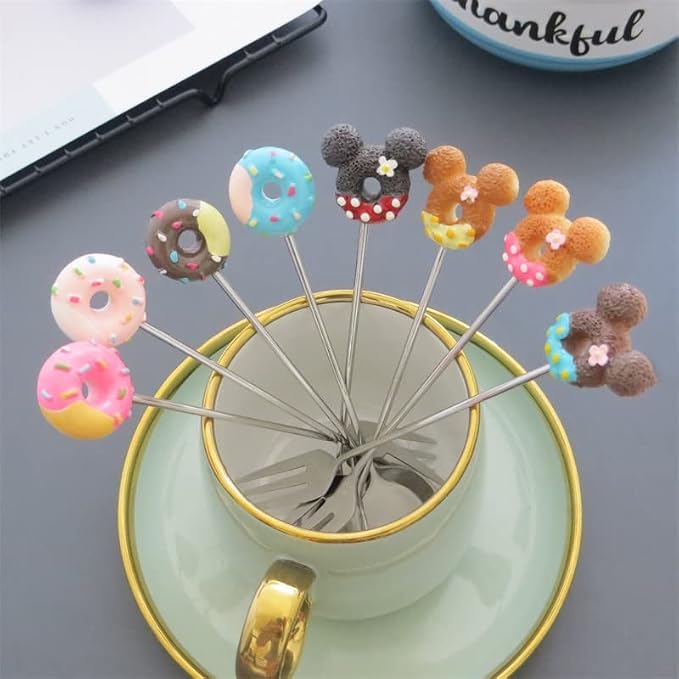 8 Pcs Stainless Steel Drink Fork Set Donut Silver Forks Cutlery Set - Image 6
