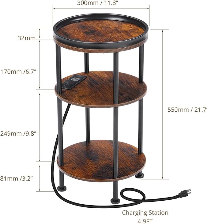 Small Round Side Table with Charging Station - Image 3