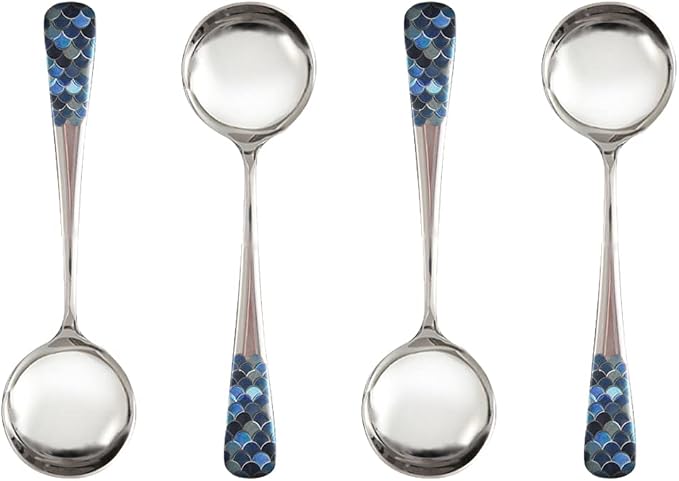 Stainless Steel Coffee Round Spoon, Korean Dessert Spoon, Fish Scale Pattern by CHENSHUO