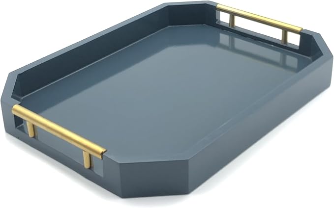 Serving Tray with Polished Metal Handles, Hexagon Coffee Table Tray, Modern - Image 2