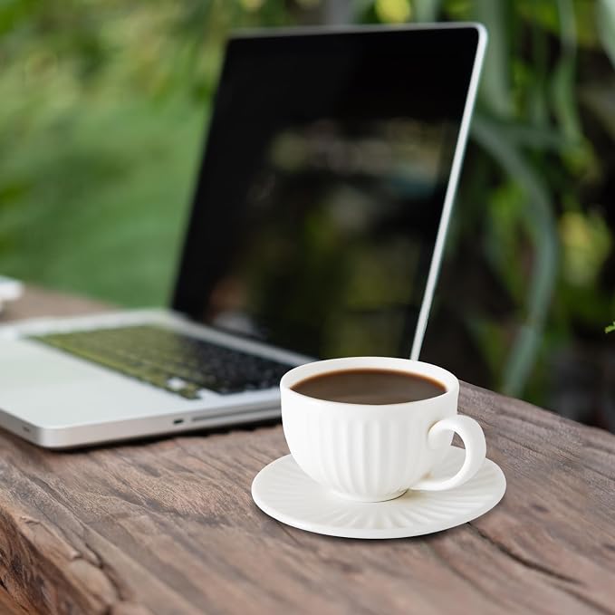 4 oz White Espresso Cups Set of 2, Ceramic Cappuccino Cups - Image 5