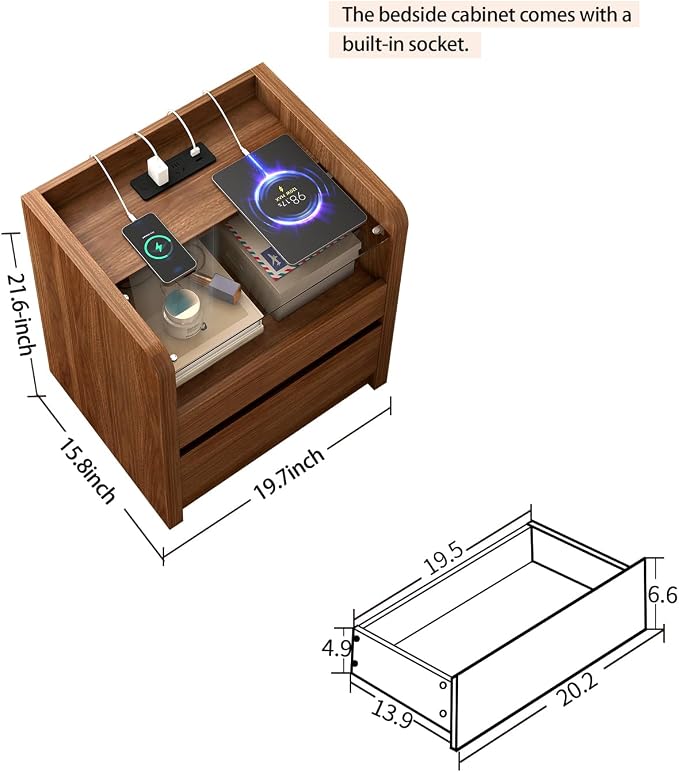 Messenya Modern Nightstand for Bedrooms, Mid-Century Storage Cabinet - Image 2