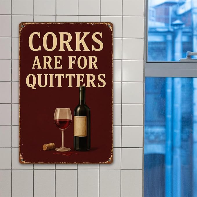 Funny Bar Signs for Home Bar Decor, Corks Are for Quitters Sign - Image 5