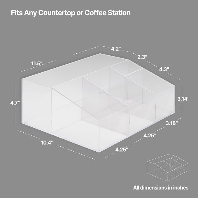 Acrylic Coffee Bar Station, Countertop Snack Tea Organizer & Condiment Tray | - Image 3