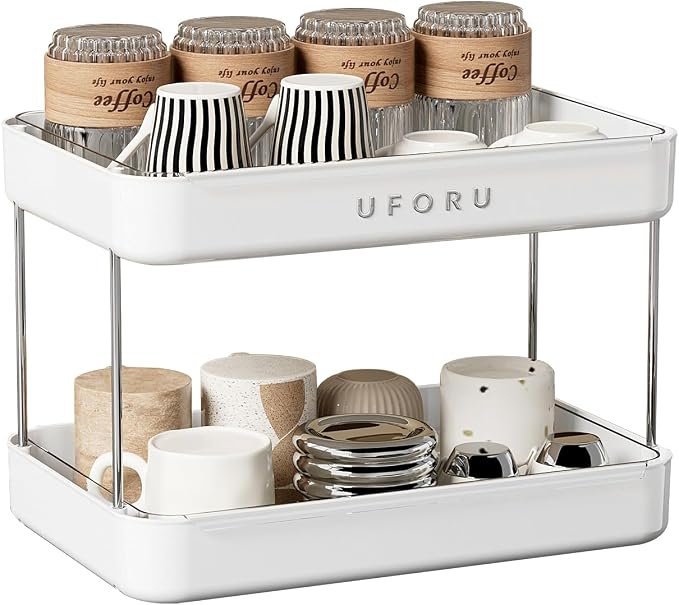 UFORU Countertop Coffee Station Organizer| 2-Tier Whisky Glass Holder, Mug by UFORU
