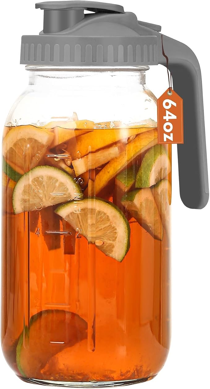 Mihlapi Glass Pitcher with Lid, 64 OZ Mason Jar Pitcher Double Leak Proof by Mihlapi