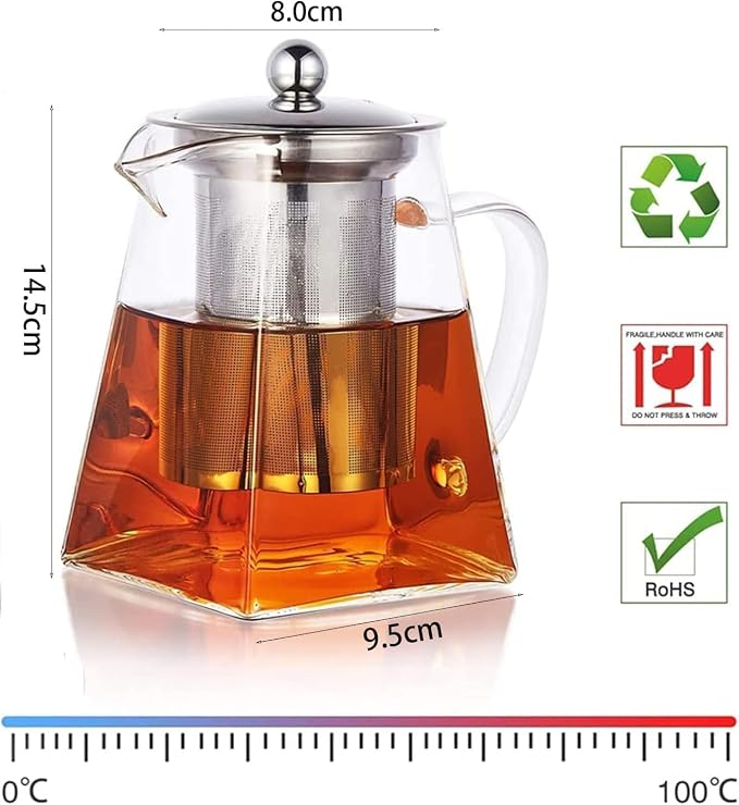 Square Glass Teapot, 950 ml Borosilicate Tea Pot - Image 2