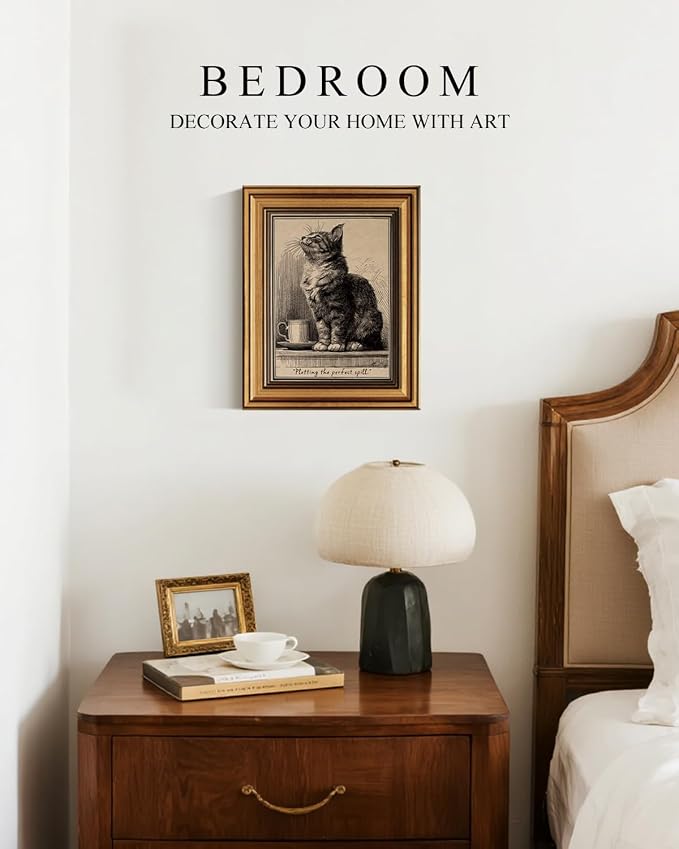 VIYYIEA Gold Small Framed Canvas Art, Vintage Cat Art Prints, Retro Cat Lovers - Image 5