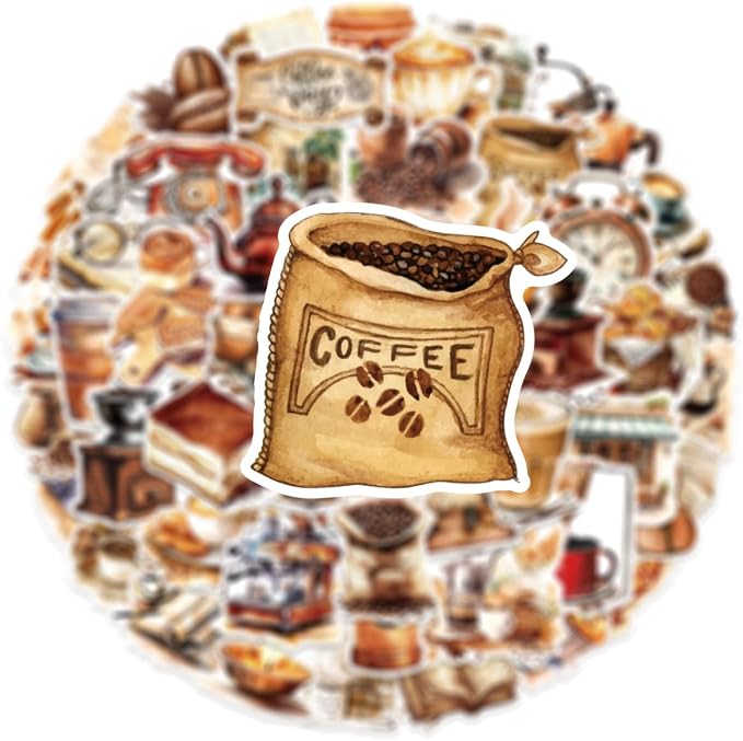 50PCS Vintage Coffee Sticker Pack, Waterproof Vinyl Coffee Journal Decals - Image 5