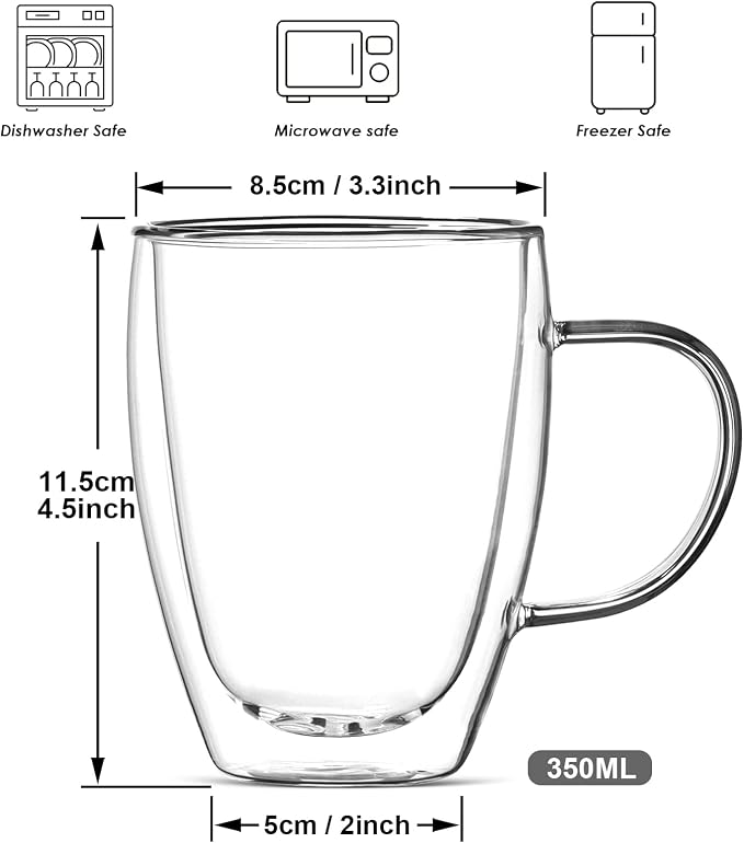 12oz Double Walled Glass Coffee Mugs - Image 5