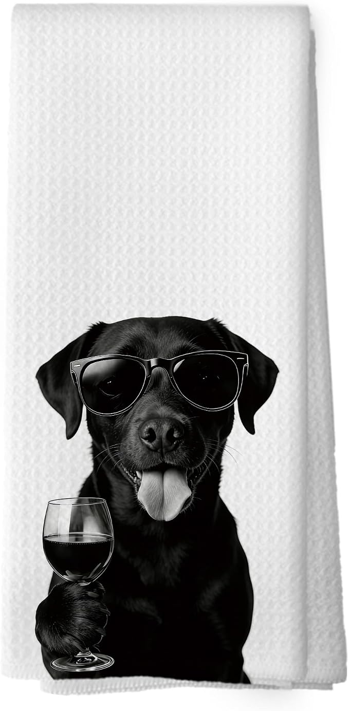 Funny Labrador Wine Bar Kitchen Dish Towels, Labrador Gifts by XPH