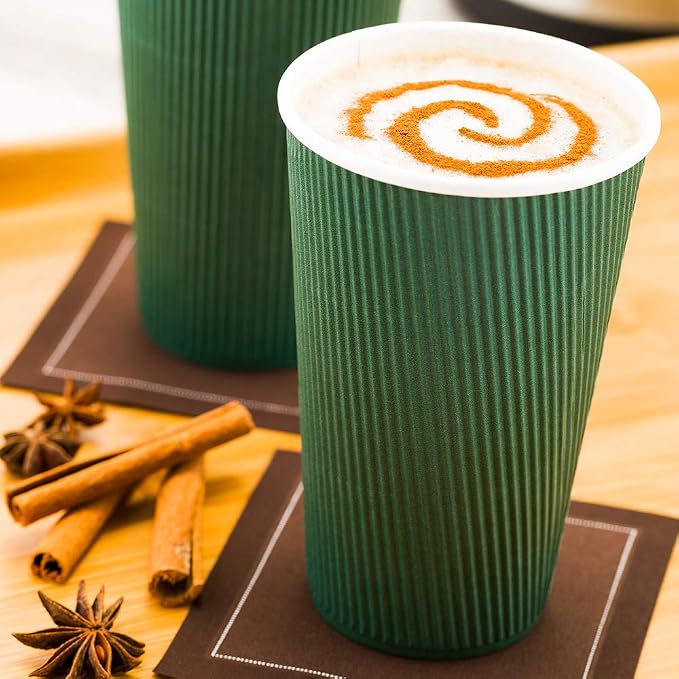 Restaurantware Ripple Wall Coffee Cups 25 Count 16 Ounce Insulated Forest Green - Image 7