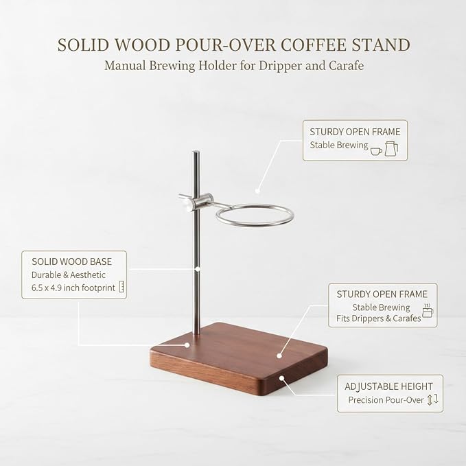 Solid Wood Pour-Over Coffee Stand, Open Frame Manual Brewing Holder - Image 5