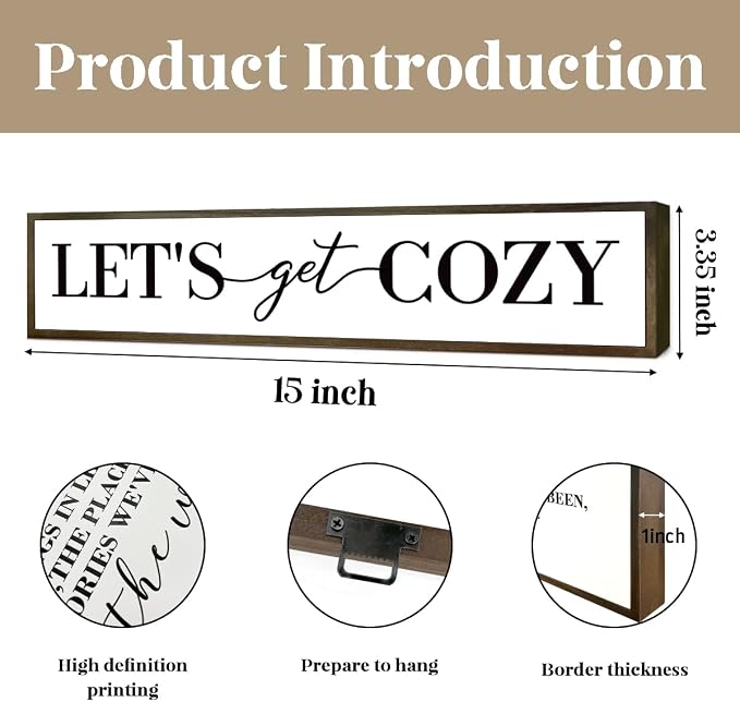 Let's Get Cozy Sign, Framed Wood Sign - Image 2