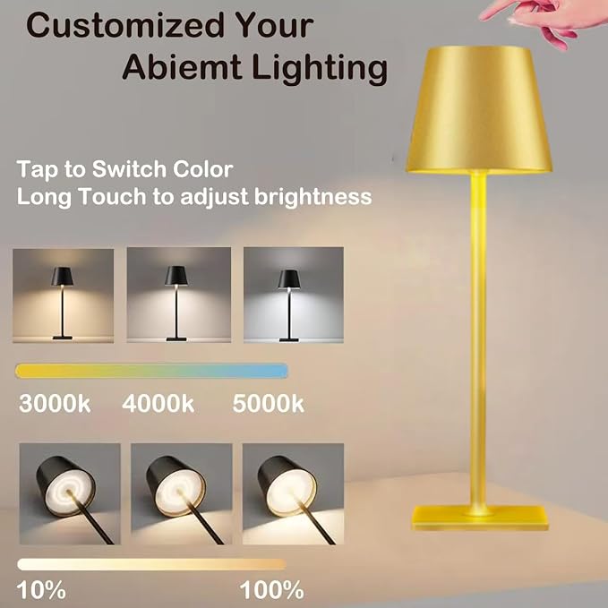4 Pack Gold Led Cordless Table Lamps-Rechargeable Lamp Set of 4, Tabletop - Image 7
