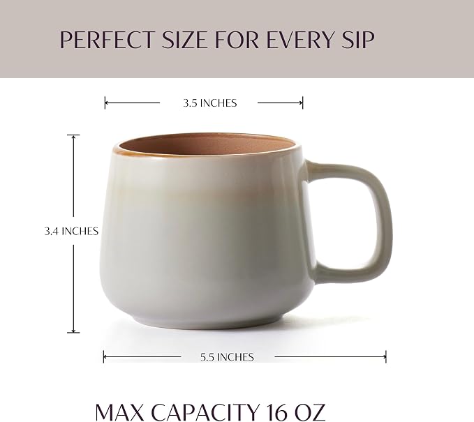 Ava Nord Large Ceramic Coffee Mugs Set of 4 | 16 oz Stoneware Coffee Cups | - Image 3