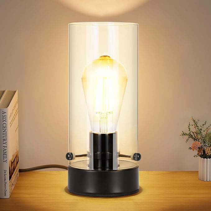 Table Lamp for Bedroom, Modern Glass Lamp Bedside Table Lamps for Night Stands by Kukobo