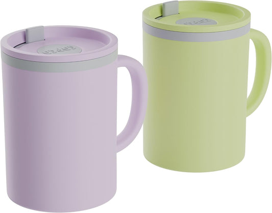 Copco Insulated Coffee Mug with Lid and Handle, 16oz Tumbler, Double Wall To-Go Cup, for Travel, Office, School, Camping, BPA-Free Reusable Plastic, Iconic Set of 2, Purple/Yellow
