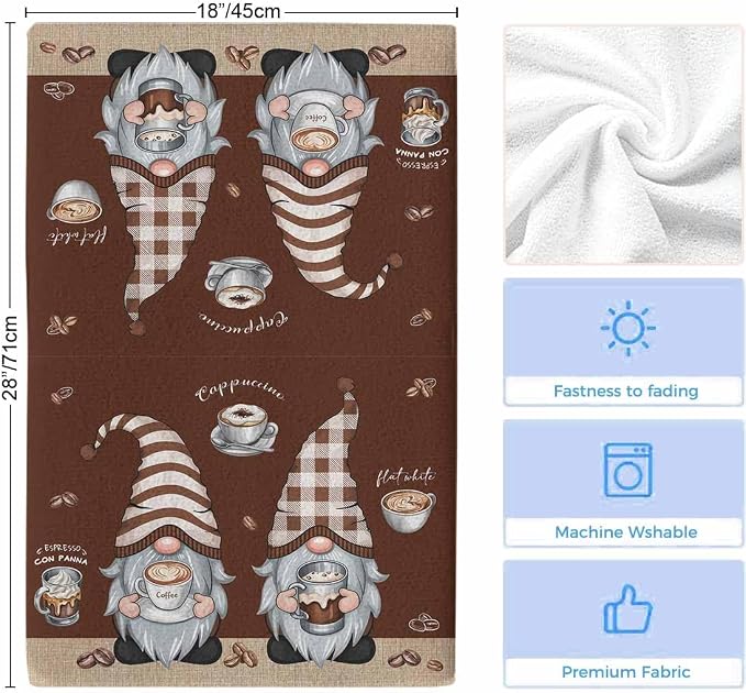 Kitchen Towels Coffee Cute Gnomes Brown Absorbent Tea Towel Soft Hand Dish - Image 6