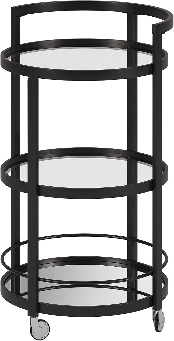 Henn&Hart 21" Modern Round 3-Tier Portable Bar Cart Home Bar Serving Cart - Image 4