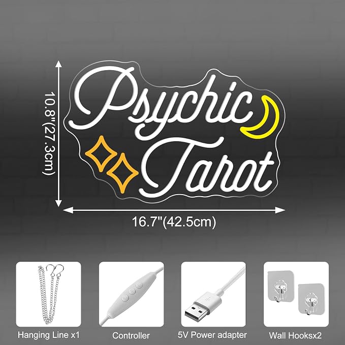 Psychic Tarot Neon Sign With Moon Star - Image 3