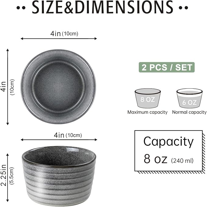 UNICASA Ramekin Set of 2, 8 oz Creme Brulee Ramekins, Oven Safe Baking Set - Image 2