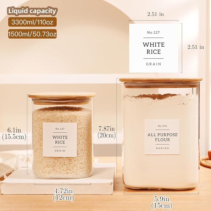 2 Pack large Square Glass Flour and Sugar Containers - Image 3