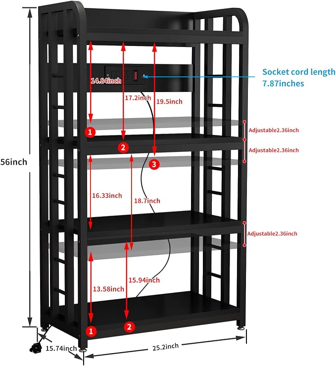 Bakers Rack with Power Outlet ，Microwave Stand 4-Tier Kitchen Baker's Rack - Image 2
