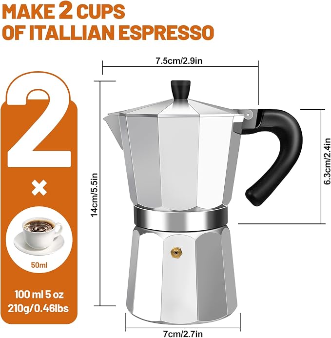 2 Cup Aluminum Espresso Stovetop Moka Pot Express Coffee Maker Percolator - Image 2