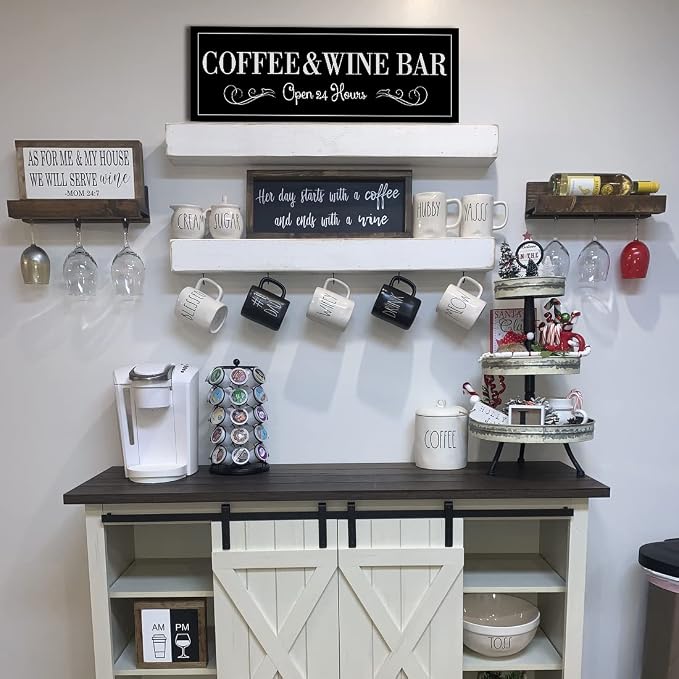 WOWGOOMO Coffee and Wine Bar Signs Decor, Classic Kitchen Wine Cabinet - Image 3